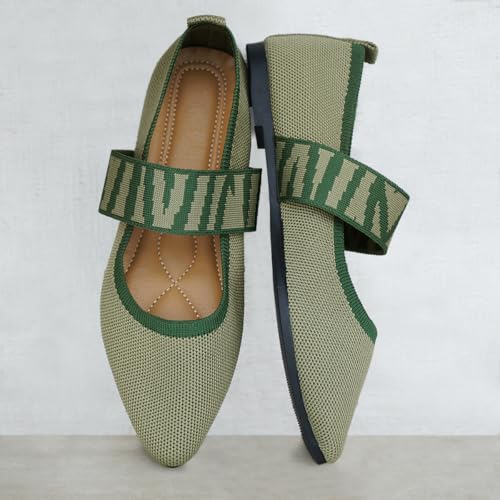 REFRASE LIFE Women's Ballet Flats Pointed Toe with Elastic Strap, Black and Beige Dressy Knit Slip-On Ballet Shoes for Everyday Wear, Lightweight and Breathable3