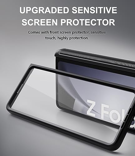 SIXBOX for Samsung Galaxy Z Fold 5 Case with Card Holder & Slide Camera Cover, Built-in Screen Protector & Hinge Protection, Shockproof Durable Wallet Phone Case for Galaxy Z Fold 5 5G 2023, Black