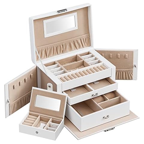 SONGMICS 3-Layer Jewellery Box with Travel Case Cover