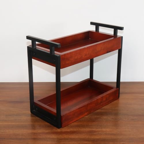 Image of Premium WoodMet Multipurpose kitchen wooden Rack |Iron Countertop Racks |Living Area Versatile Storage Shelf with 2 Compartments |Spice Rack Organizer|Makeup rack |Office shelf