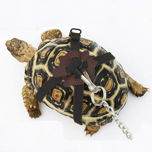 Image of Adjustable Turtle Harness Leashes Soft Leather Harness Strap for Tortoise Pet Outdoor Walking Lead Control Rope Chest Collar Leash for Turtle Supplies (M,Black)
