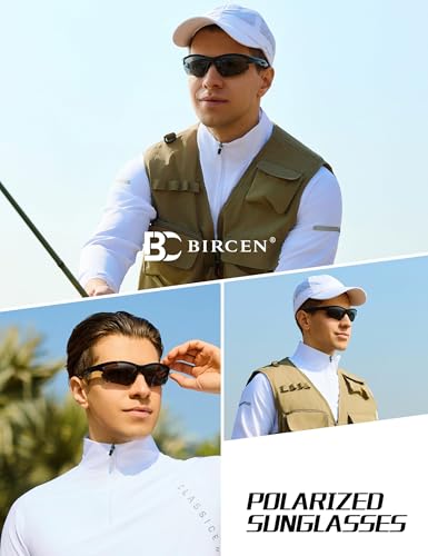 Image of BIRCEN Mens Polarized Sunglasses for Sports: TR90 Lightweight Sun Glasses Wrap Around Shades for Fishing Driving Cycling
