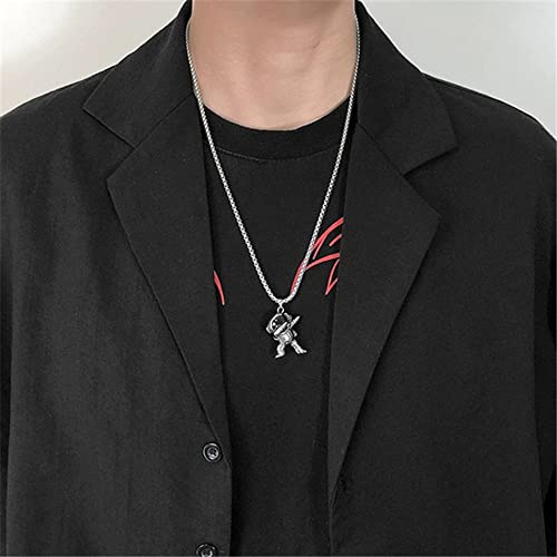 Astronaut Necklace For Men Women Stainless Steel Silver Fashion Punk Rock Hip Hop Anime Edgy Trendy Cool Simple Unique Design Dance Astronaut Pendant Necklace Jewelry Gift For2