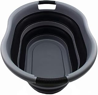 SAMMART 36L Collapsible Plastic Laundry Basket - Oval Tub/Basket - Foldable Storage Container/Organizer - Portable Washing Tub - Space Saving Laundry Hamper, Water Capacity: 28L (1, Grey/Black)