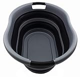 SAMMART 36L Collapsible Plastic Wäschekorb - Ovale Wanne/Korb - Faltbarer Vorratsbehälter/Organizer - Tragbare Waschwanne - Platzsparender Wäschekorb, Wasserkapazität: 28L (1, Grey/Black)