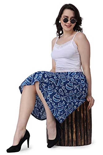 Image of POPWINGS Casual Bagru Printed A-Line Knee-Length Summer Skirt for Women | Ethnic