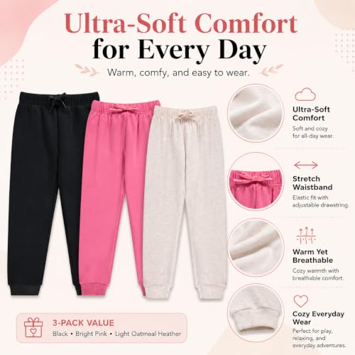 Image of BTween Kids Girls Fashion Stretch Waist Ultra Soft Jogger Pants Set 3 Pack Bundle