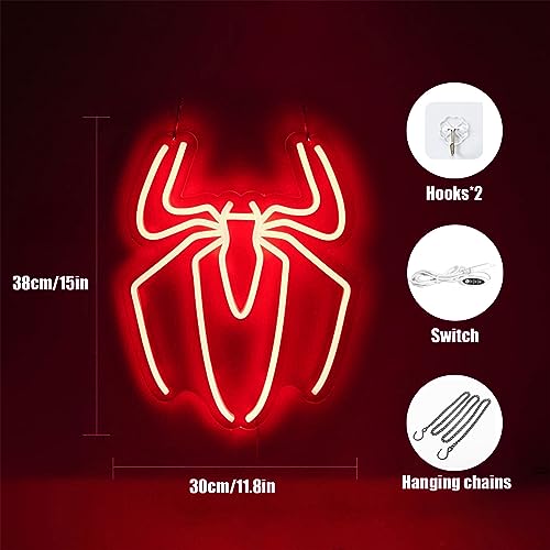 Image of Spider Neon Sign Lamp - 10 Level Dimmable Spider Wall Decor Night Light with USB Power for Boys Room, Bedroom, Gaming Room, Anime Neon Sign, Happy Birthday Gift for Kids and Boyfriend