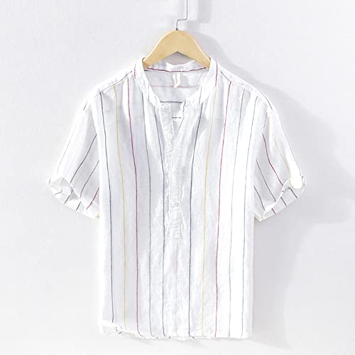 Chemise hawaïenne hommes en coton-lin blanche vintage