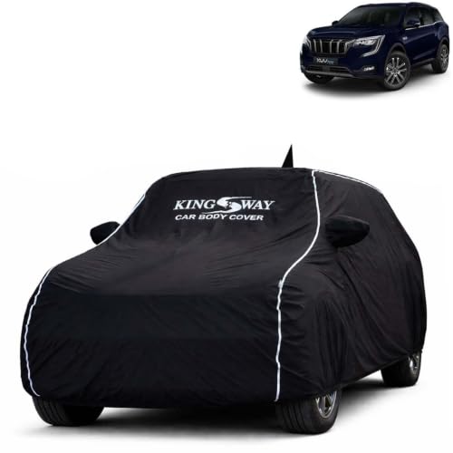 Image of KINGSWAY Super Waterproof Car Cover Only with Mahindra XUV 700 (Year 2021 Onwards - All Model) | Mirror and Antenna Pockets | All Weather Car Body Cover with Silver Piping | Black