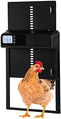 Automatic Chicken Coop Door Battery Powered, Aluminum Chicken Door with Timer, Black
