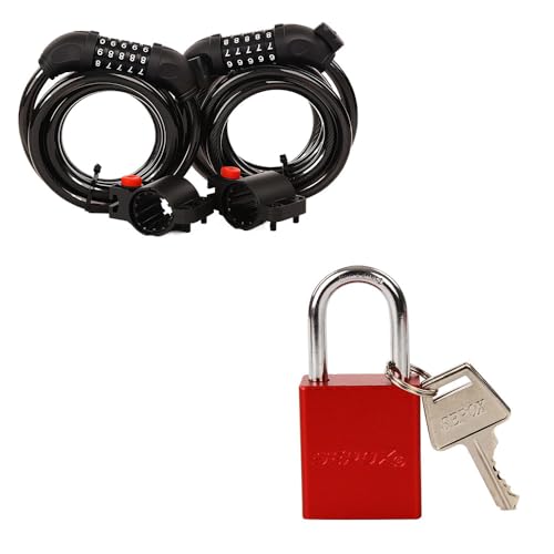 SEPOX® Combo de Candados – 2 Cables 6FT + 1 Candado Aluminio Rojo miniatura 1