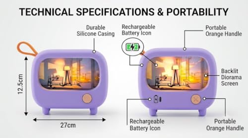 Image of DreamGlow Mini TV Night Light for Kids & Bedroom Decor, Cute Retro LED Bedside Lamp with Warm Ambient Light, Portable Rechargeable Aesthetic Room Decor Gift (Purple)