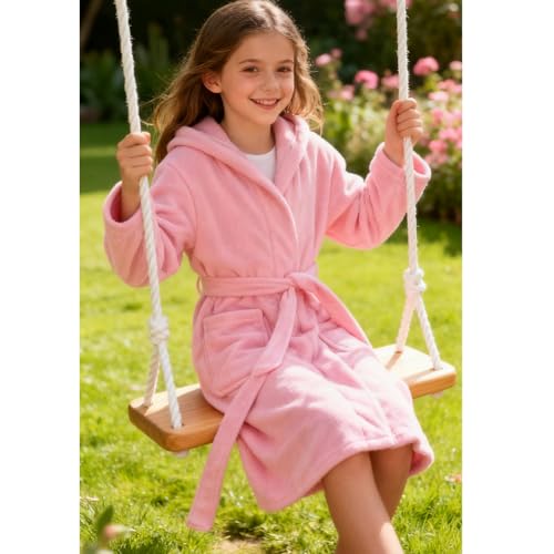 Image of Kids Bathrobe Hooded Plush Fleece Robe for Girls Boys