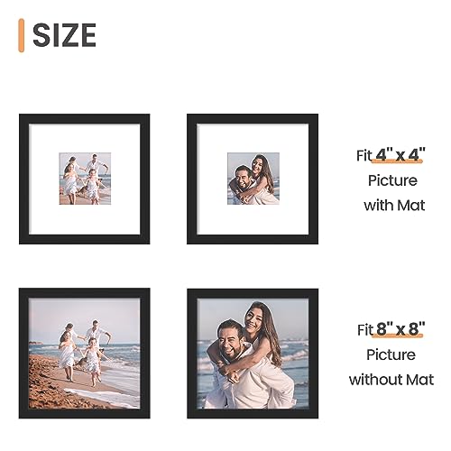 Image of upsimples 8x8 Picture Frame, Display Pictures 4x4 with Mat or 8x8 Without Mat, Wall Hanging Photo Frame, Black, 1 Pack
