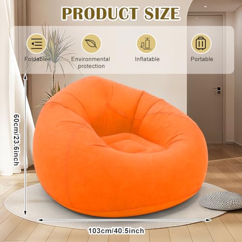 Sofá hinchable con puf naranja para relajarse en el salón o de camping 4