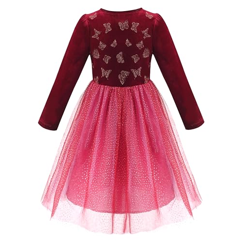 Sunny Fashion Girls Dress Blue Heart Tulle Party Velvet Winter Warm Party2