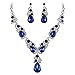 BriLove Wedding Bridal Necklace Earrings Jewelry Set for Women Multi Teardrop Cluster Crystal Statement Necklace Dangle Earrings Set Navy Blue Sapphire Color Silver-Tone