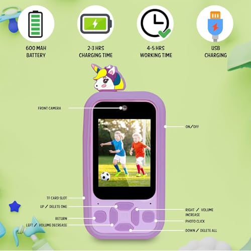 Image of Kids Smartphone Toy with MP3 Music Player Dual Camera for Selfies in-Built Games 2.4 inch Screen 8MP Camera Toys for Boys & Girls (Z7 Purple)