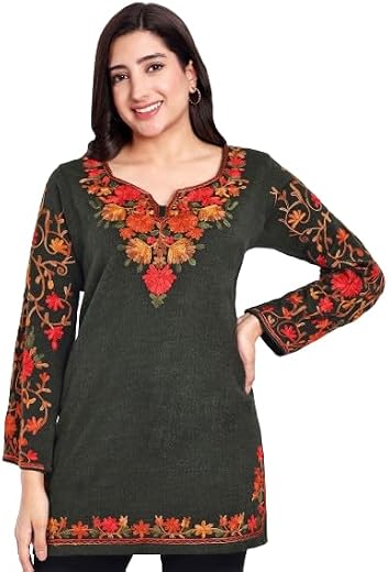 HAUTEMODA Women Woollen Short Kashmiri Embroidery Phiran Kurta