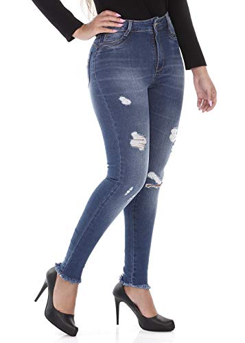 Cigarrete Push Up C/Barra Desfiada Diferenciada, Feminino, Sawary Jeans, Indigo, 40