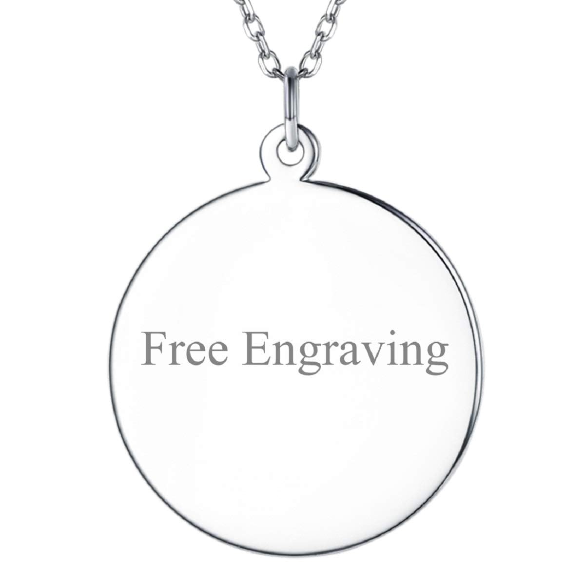 SILVERCUTE Custom Initial Disc Necklace 925 Sterling Silver Minimalist Personalized Circle/Heart Pendant Text Engravable with Name/Date/Locations