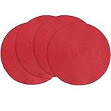 Floroom 15 Inch Round Braided Placemats Set of 4, Washable Heat Resistant Cotton Polyester Circle Place Mats for Kitchen Dining Table - Red