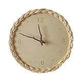 TOYANDONA Silent Runde Wanduhr mit Non Ticking Mechanismus Kreative Rattan Geflochtene Ziffern Große Anzeige Umweltfreundliches Holz für Schlafzimmer Wohnzimmer und Büro im Landhausstil