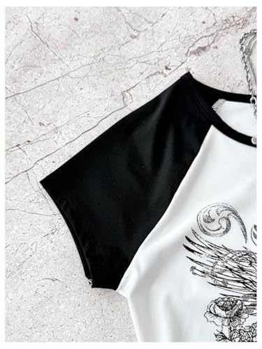 Girl's Y2K Gothic Graphic Tees Color Block Short Sleeve T Shirt Crew Neck Fitted Tee Tops3