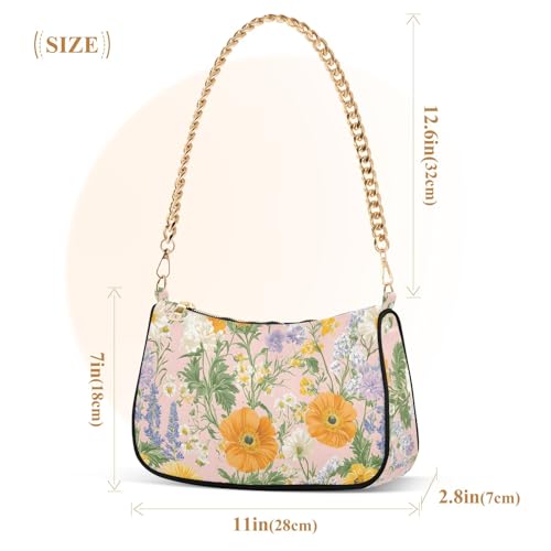 Clutch Shoulder Bags Tote Evening Purse Handbags for Women Orange Floral Flower Hobo Bags with Zipper Closure3