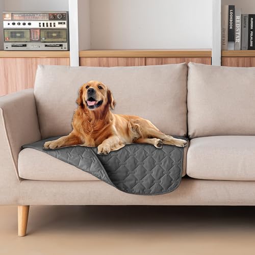 Image of gogobunny 3X Stronger Waterproof Pet Blanket, Scratch Proof Furniture Protector for Dogs Cats, Reversible Cover 30x30 Inch, Dark Grey