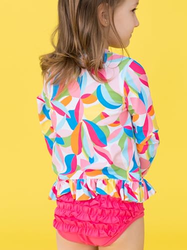 Image of RuffleButts Baby /Toddler Girls Long Sleeve Rash Guard UPF50+ Sun Protected Bikini Swimsuit