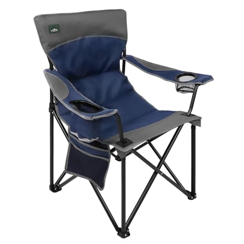 Oversized Folding Camping Chair,Heavy Duty Padded Portable Lawn Chair,Soft&Comfortable,Tear-Resistant Fabric,w/2Extra Large Cup Holder,Storage Pocket,Carry Bag,Outdoor Beach Garden Fishing.Dark Blue