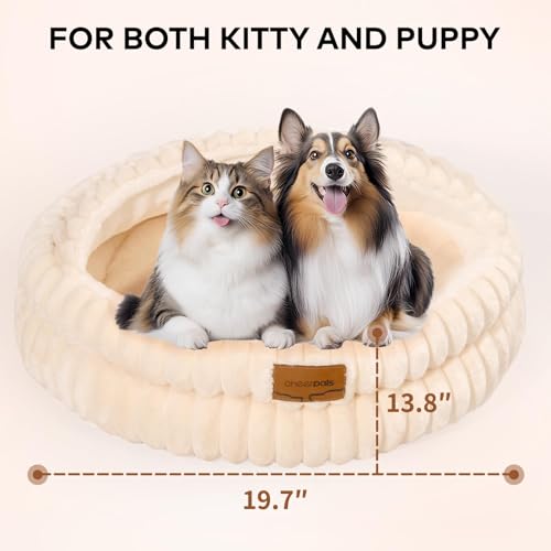 CHEERPALS Cat Cave Bed for Indoor Cats Covered Hooded Pet Bed with Cushion | Non-Slip, Washable Machine Mat, Warm Cozy Comfortable Round Kitty Bed Soft Fluffy Enclosed Pet Bed for Puppy and Cats(White) - Image 6