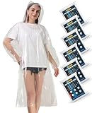 Airpler Rain Ponchos for Family Adults 6 Pack Clear - Disposable Rain Poncho for Women and Men with Drawstring Hood
