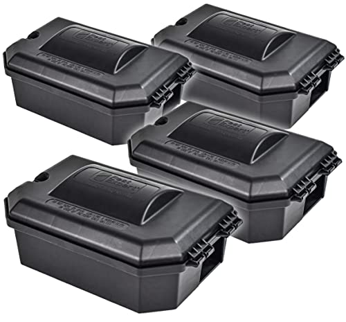Pest Expert Heavy Duty Rat & Mouse Poison Outdoor Bait Boxes (x4), Secure & Lockable, Full Size, Industrial Strength, Key Included