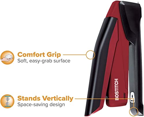 Bostitch Stapler With Staples - Inpower Red Stapler - Spring Powered Stapler With 1260 Staples - Built-In Staple Remover - Staple Storage Compartment - One Touch Heavy Duty Staplers For Desk #TOP4