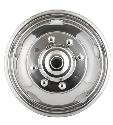 Image of 4pcs 19.5 inch Front Rear Polished Stainless Steel Dually Wheel Simulators,8 Lug 5 Hand Hole Snap On HubCaps,Nice Looking Skins Liners Bolt On Wheel Covers Fit for 1999-2002 Ford F450 F550 Super Duty