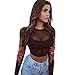 Produktbild Kolylong® Kittel Damen Frauen Elegant Rose Stickerei Lange Ärmel Bluse Vintage Bauchfrei T-Shirt Festlich Mesh Langarmshirts Transparent Reizvolle Spitze Oberteile Hemd Tank Tops (M, Schwarz)