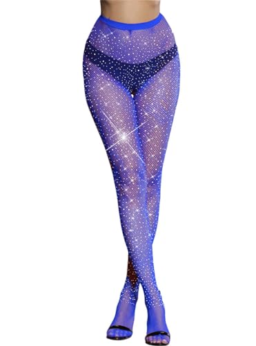 VINICUNCA Fishnet Stockings for Women Sparkly Rhinestone Fishnet Tights Multi Pack (US, Alpha, Medium, X-Large, Regular, Regular, Blue-mini Grid)