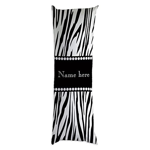 GUGLILI Personalized Zebra Print Body Pillow Case Cover Customized Black White Monogram Animal Machine Washable with Zipper Both Sides Print Pillowcase 20X54 Inch