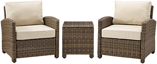 Crosley Furniture Ko70052Wb-Sa Bradenton Outdoor Wicker 3-Piece Seating Set (2 Arm Chairs, Side Table), Weathered Brown With Sand Cushions #TOP8
