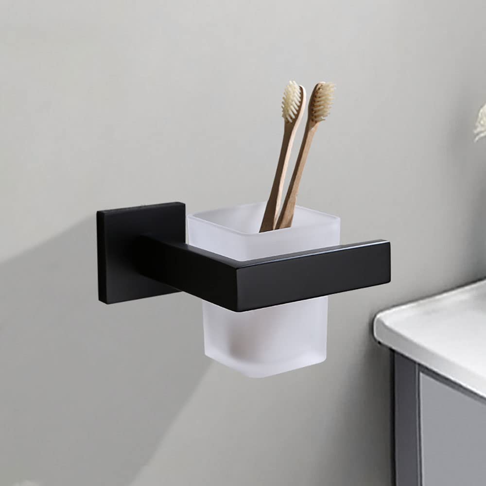 Portacepillos de Dientes, Organizador Colgante for cepillos eléctricos, Soporte Acero Inoxidable Negro Mate, Juego Vasos Cuadrados Pasta