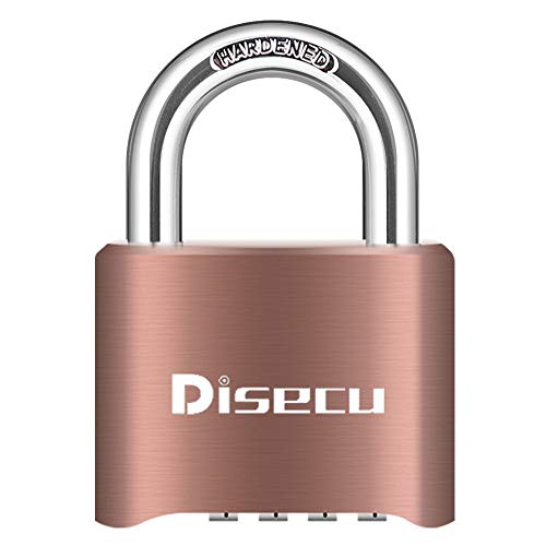 Image of 1 Pack disecu Heavy Duty 4 Digit Combination Lock, Outdoor Waterproof Padlock for School Gym Locker, Storage Unit, Fence, Gate, Toolbox (Antique Brass)