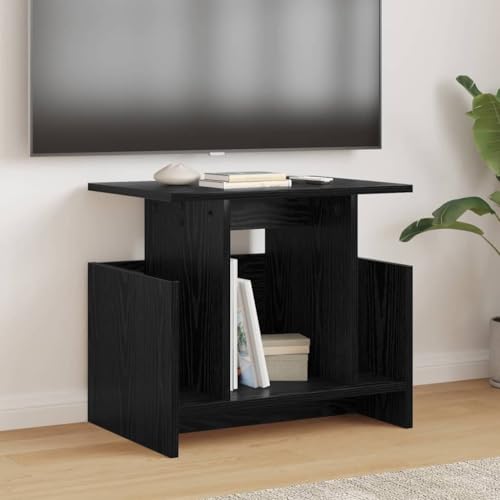 WRJENFSC Aparador de TV negro efecto roble 50 x 35 x 45 cm de material de madera con líneas modernas, robusto y fácil de limpiar para salón, pasillo, dormitorio