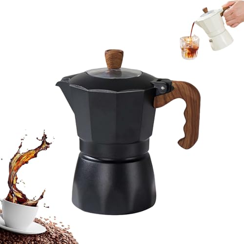 Cafetera italiana de aluminio para 4 tazas, 200 ml de gas y eléctrica, con junta de repuesto y filtro para el hogar y campamento (negro)