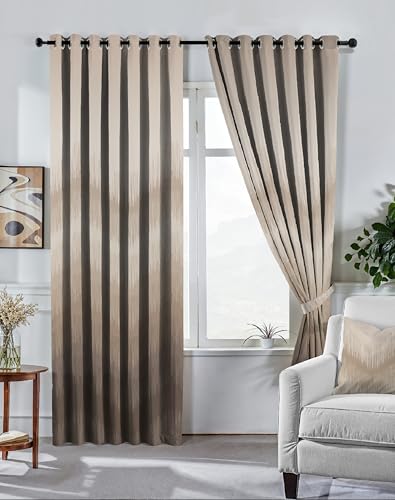 Image of Casableu Kivo Digital Print 85% Blackout Curtains for Long Door /Window, Thermal Insulated, Tie Back, Wider Width 50 in, Eyelet Curtains for Living Room /Bedroom(Chiku 9 ft Set of 2)