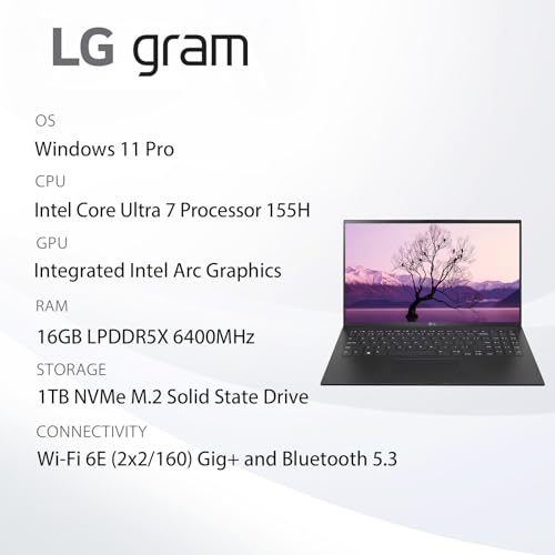 Image of LG Gram 15 Laptop for Business, with Office 2024 Lifetime License, 15.6 inch FHD Touch Screen, Intel Ultra 7-155H, 16 GB LPDDR5 RAM, 1 TB SSD, Intel Arc Graphics, Windows 11 Pro