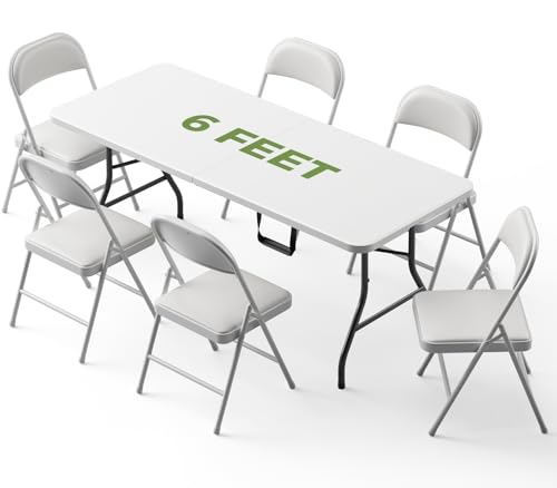 Folding Dining Table Set for 6, 6FT Foldable...