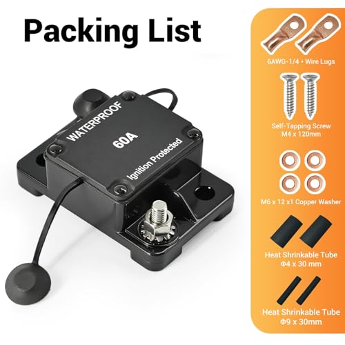 Auto Reset 60Amp Circuit Breaker for Boat Trolling Motor Marine ATV Trailer Vehicles Stereo Audio Electronic Battery Solar System Inline Fuse Waterproof DC 12V-48V (Surface-Mount-Auto Reset)